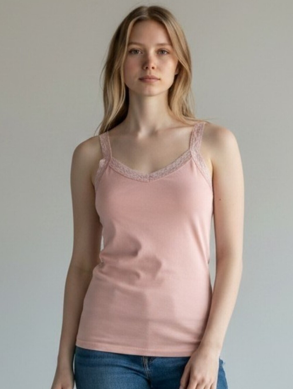 BKE Women's Pink Lace Trim Tank Top Medium